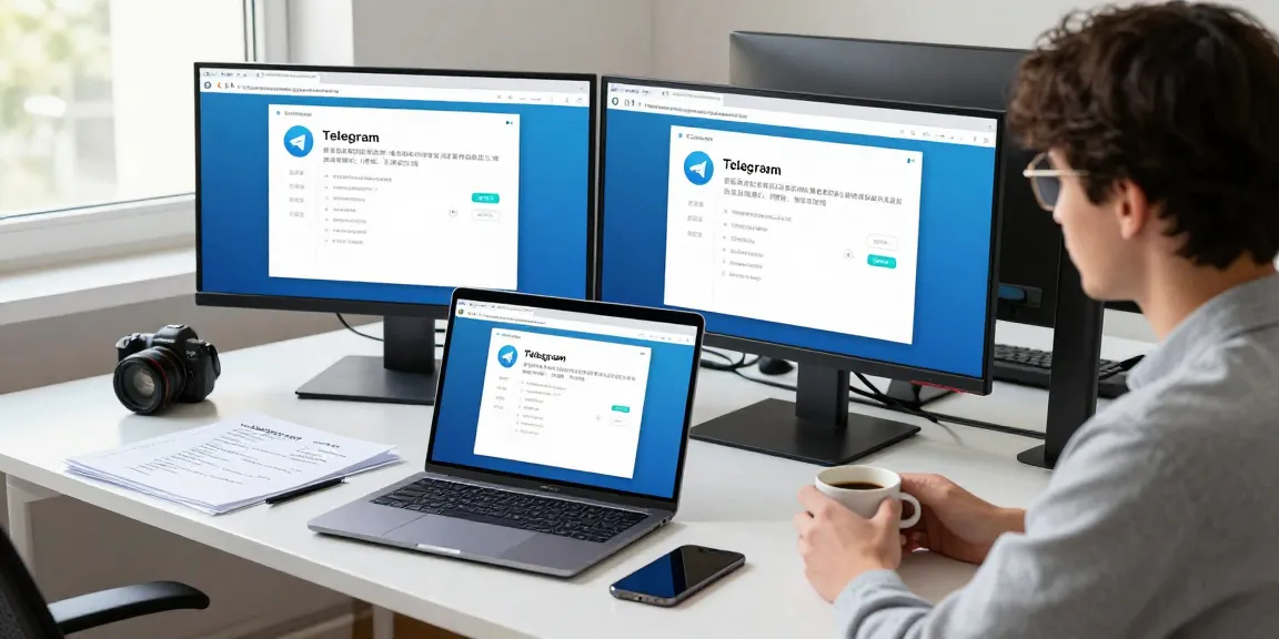 Setting up Telegram Chinese interface on various devices in a modern workspace.