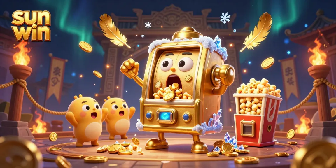 Join the excitement at sun win with golden slot machines celebrating big jackpots in this vibrant casino scene.