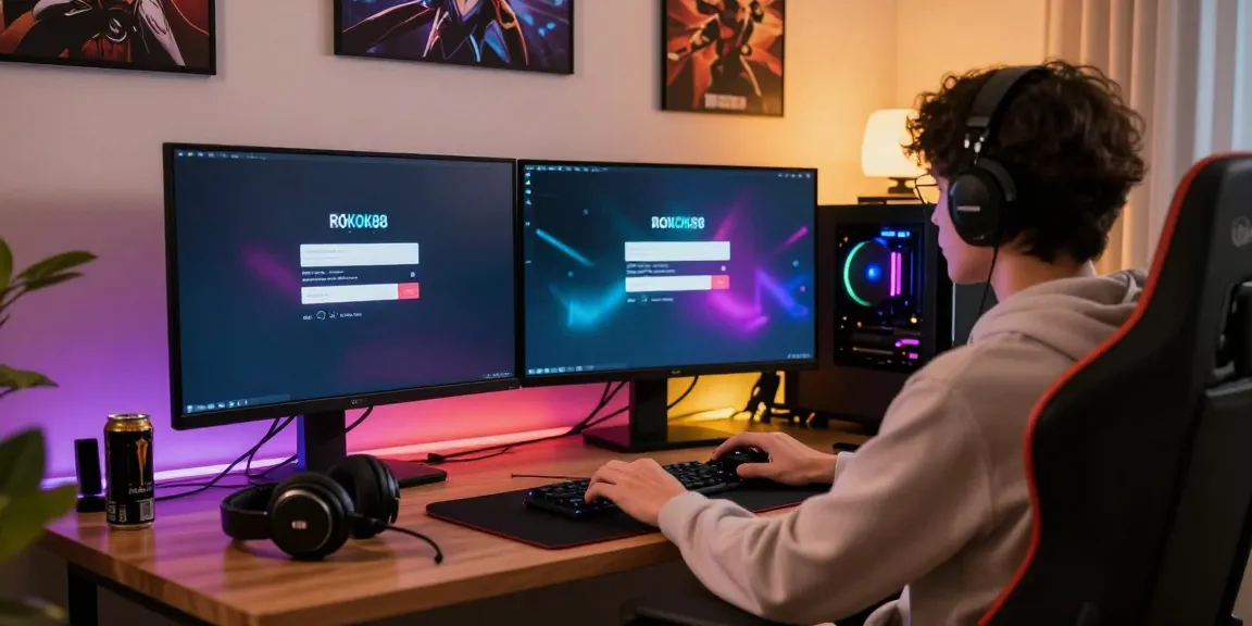 rokok88 login interface in a gamer’s cozy setup with LEDs and modern decor